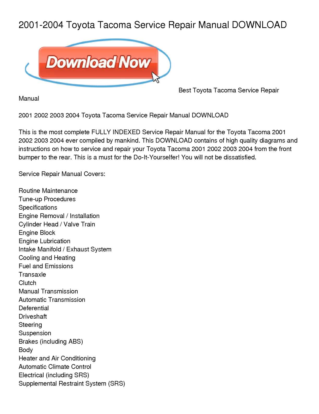 Toyota tacoma owners manual pdf